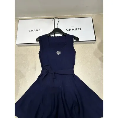 Chanel Sleeveless Navy Blue Ribbed Dress