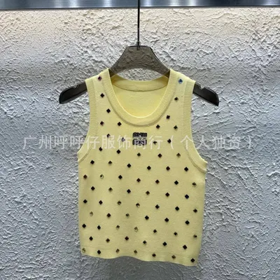Studded Knit Vest Yellow Casual Top