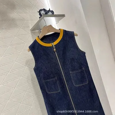 Denim Sleeveless Vest Blue Casual