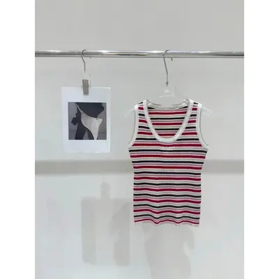 Striped Knit Tank Top Multicolor Casual Top
