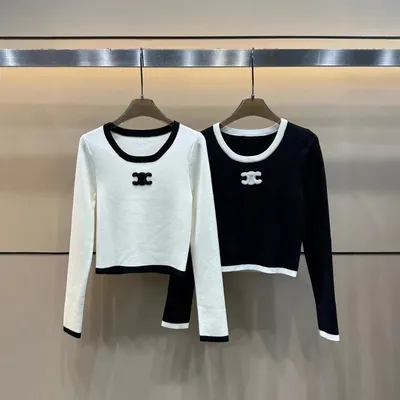 Chanel Inspired Knit Crop Top Black And White Fashion Sweater