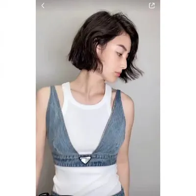 Denim Crop Top Blue Casual Tank Top
