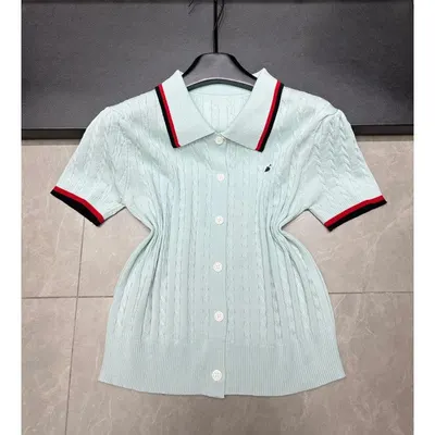 Polo Knit Mint Green Button Up Top