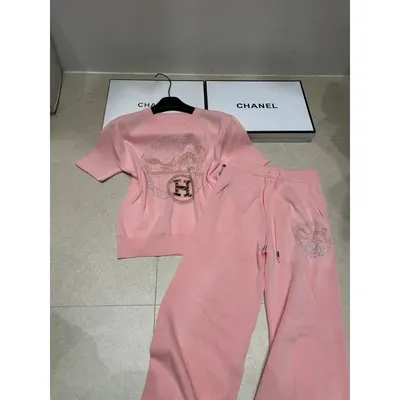 Chanel Pink Embroidered Sweatshirt Set