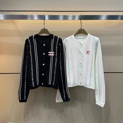 Chanel Style Knit Cardigan Black Classic