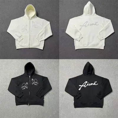 Aime Zip-Up Hoodie White Casual Sweatshirt