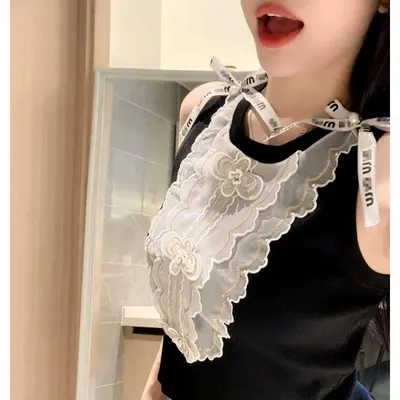 Black Lace Trimmed Sleeveless Top With Ribbon Detail