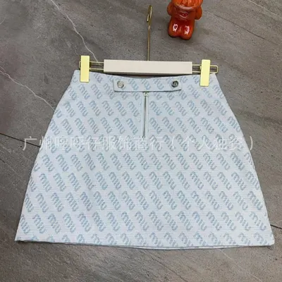 Miu Miu Logo Print Light Blue Denim Mini Skirt