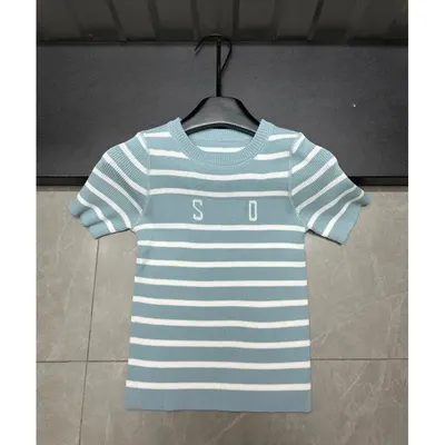 Striped Knit Blue White Short Sleeve Top