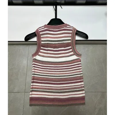 Striped Knit Sleeveless Top Multi Color Casual