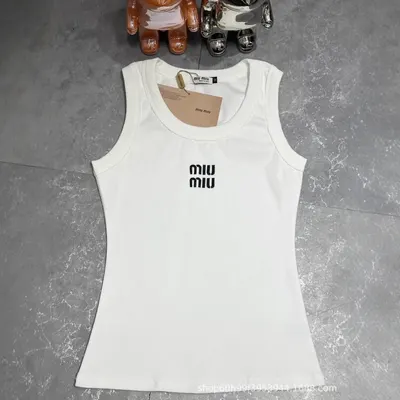 Miu Miu Sleeveless White Logo Tank Top
