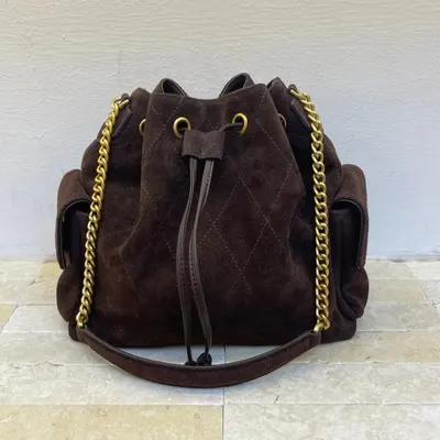 Suede Drawstring Brown Bucket Bag