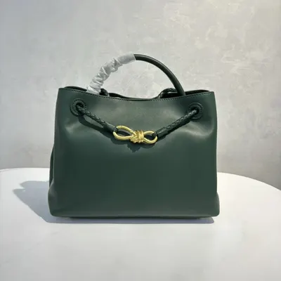 Green Leather Tote Bag With Gold Hardware