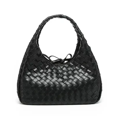 Woven Leather Black Hobo Handbag