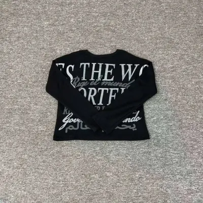 Black Cropped Long Sleeve Graphic Sweater