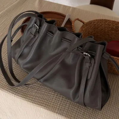 Leather Bucket Bag Black Minimalist Shoulder Bag