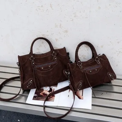Suede Brown Handbag Vintage Style