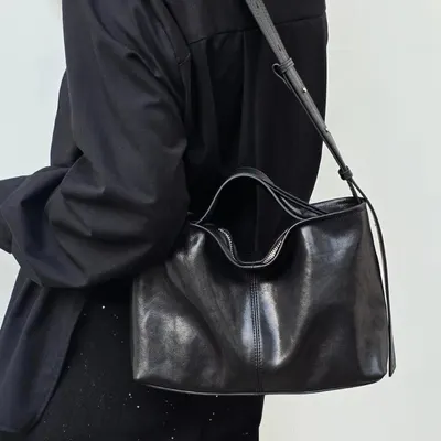 Leather Crossbody Black Minimalist Tote Bag