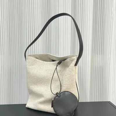 Canvas Tote Bag Beige Minimalist Shoulder Bag