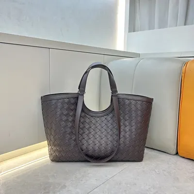 Woven Leather Tote Bag Brown Fashion Handbag