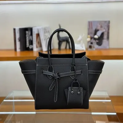 Black Leather Structured Tote Bag
