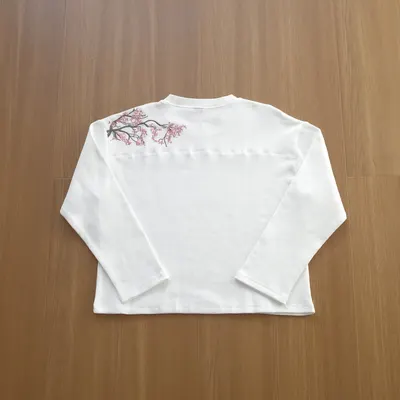 White Long Sleeve Cherry Blossom Embroidered Top