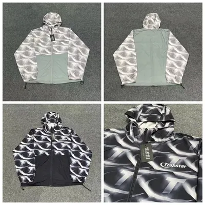 Trapstar Hooded Windbreaker Gray Abstract Print Jacket