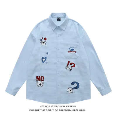 Httaosup Original Light Blue Embroidered Casual Shirt