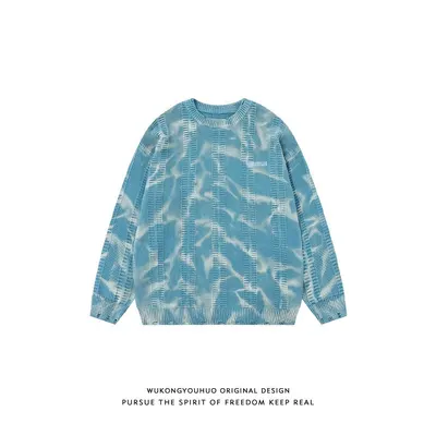 Wukongyouhuo Tie Dye Blue Knit Sweater