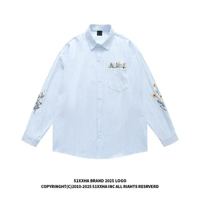 51XXHA Long Sleeve Blue Striped Embroidered Shirt