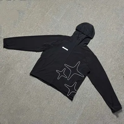 Unisex Black Hooded Windbreaker Jacket