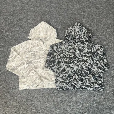 Camouflage Print Hoodie Gray White Casual Sweatshirt