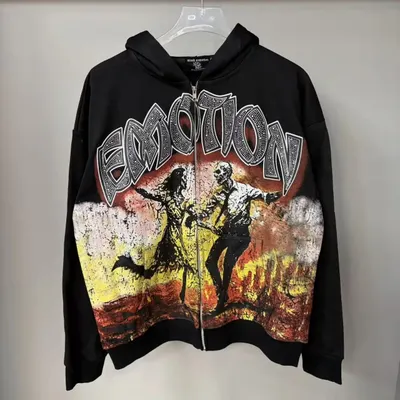 Mixed Emotion Zip Hoodie Black Gothic Graphic