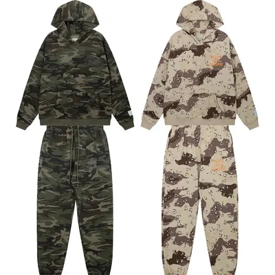 Dept De La Galerie Camouflage Hoodie Set Green And Beige Casual