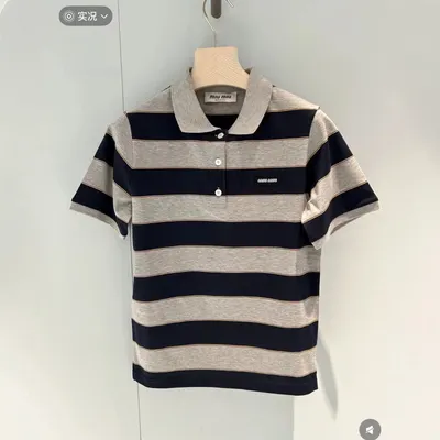 Miu Miu Striped Gray Navy Polo Shirt