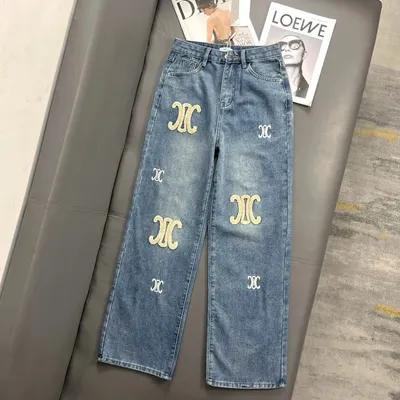 Denim Jeans Blue Embroidered Logo Pants