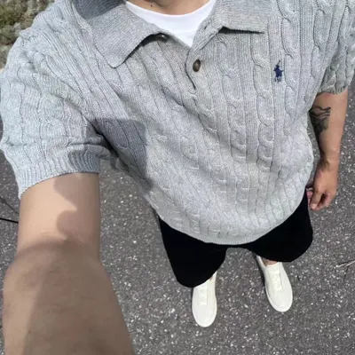 Ralph Lauren Cable Knit Gray Polo Shirt