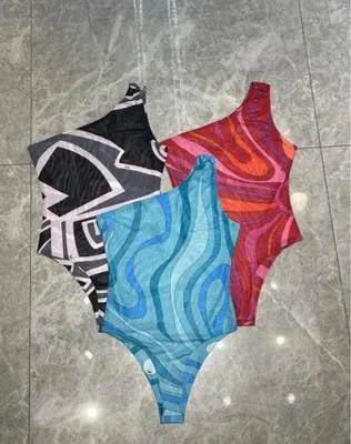 One Piece Swimsuit Multicolor Print Swimwear