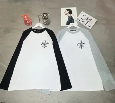 Unisex Raglan Long Sleeve White Black Gray Fleur De Lis T-Shirt