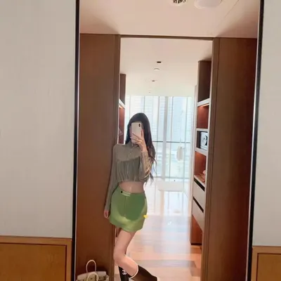 Green Mini Skirt High Waist Casual Style