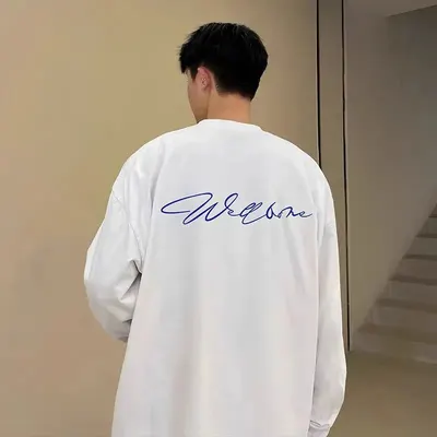 White Long Sleeve Signature Print Casual T-Shirt