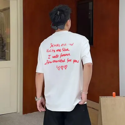 Unisex White T-Shirt With Red Poetry Print Casual Style