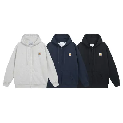 Carhartt Zip-Up Hoodie Grey Navy Black Casual Sweatshirt