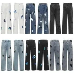 Denim Pants Cross Pattern Multi Color Casual Pants