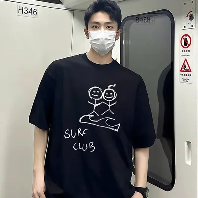 Unisex Surf Club Black Casual T-Shirt
