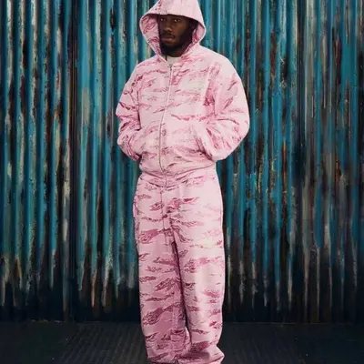 Pink Camouflage Hooded Jumpsuit Casual Wear