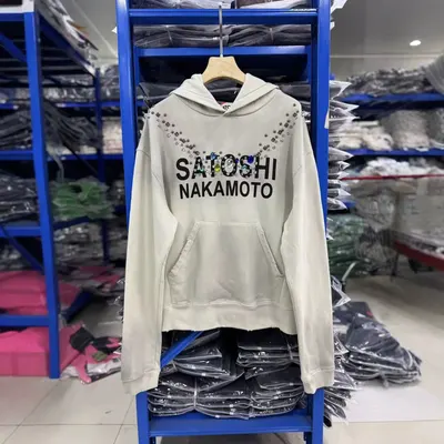 Satoshi Nakamoto White Rhinestone Hoodie