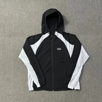 Unisex Sport Hooded Black White Track Jacket