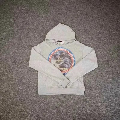 Unisex Gray Hoodie With Circular Print Casual Sweatshirt