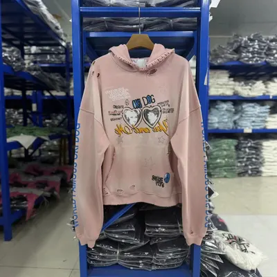 Oki Dog Pink Distressed Graphic Hoodie
